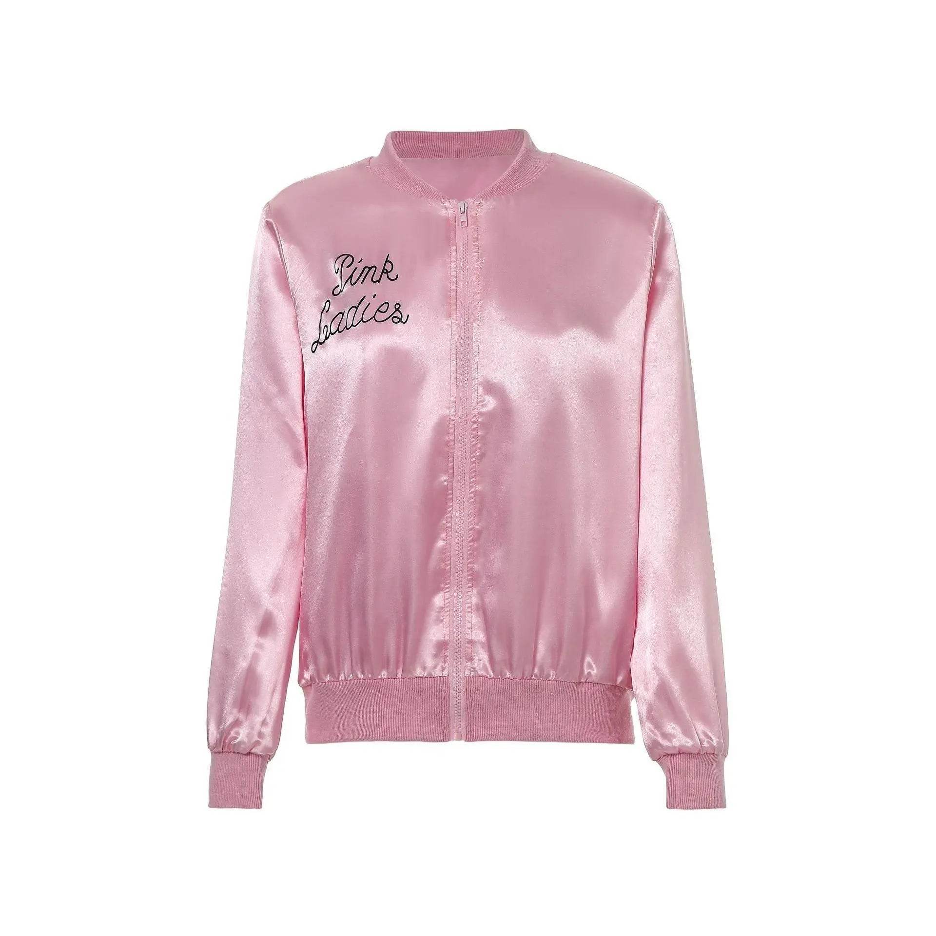 1950s Grease Pink Lady Ladies Satin Jacket Top Fancy Dress Up Costume - zzcosplay
