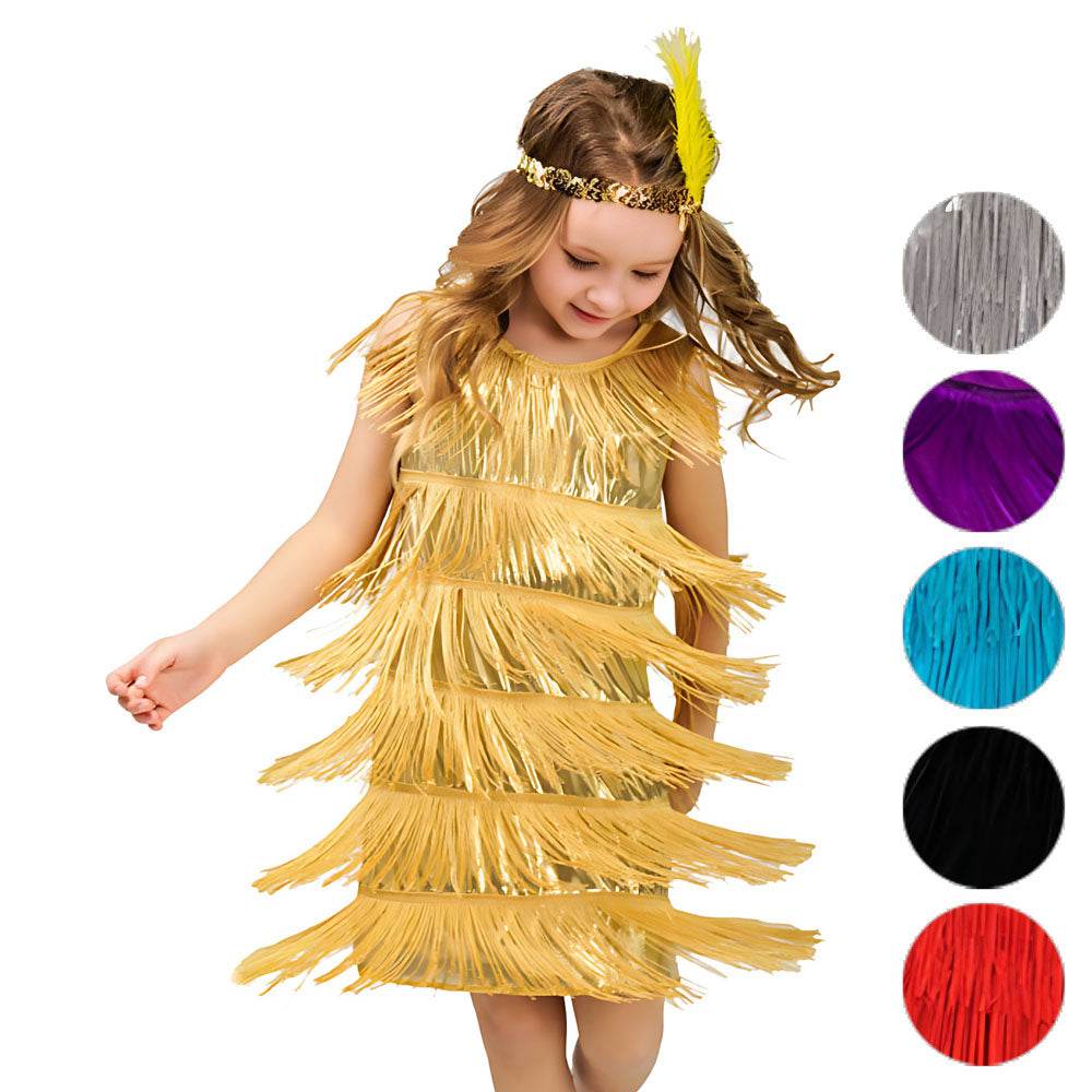 1920s Kids girls Retro Latin dance Party costume tassel Dress - zzcosplay