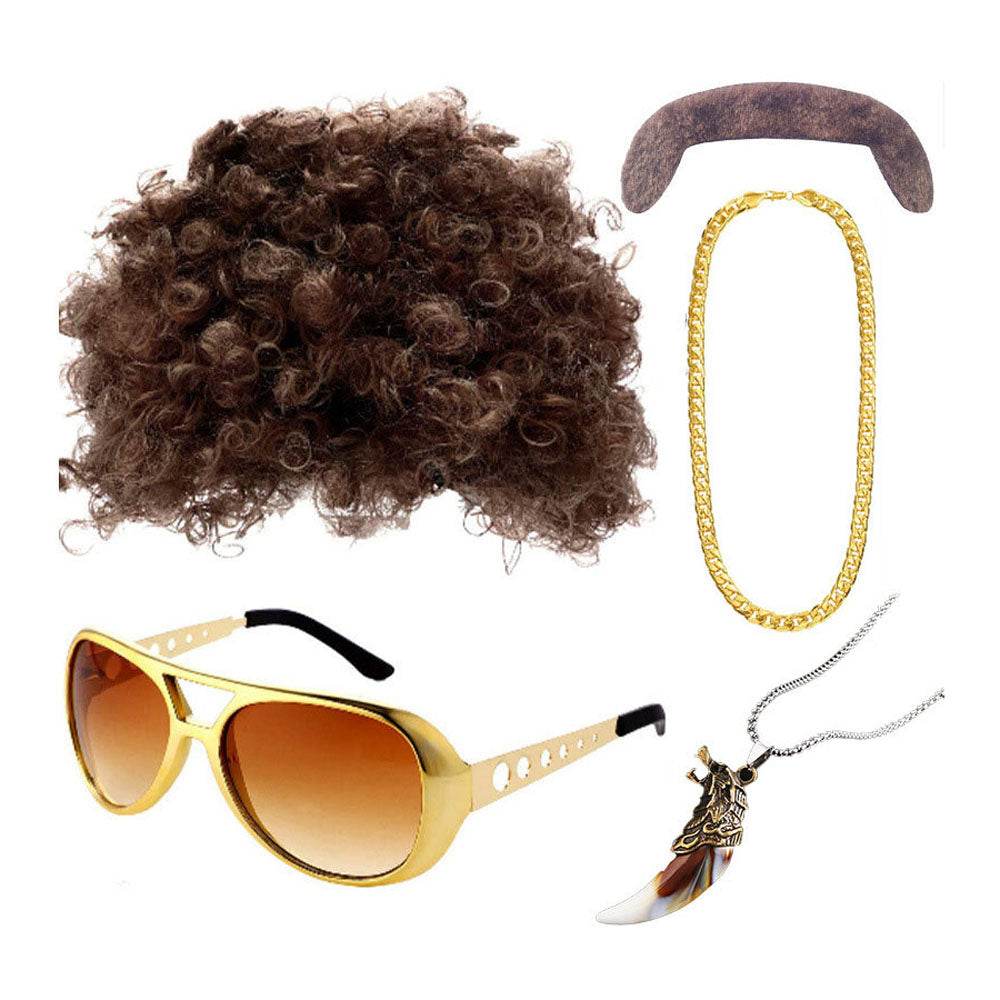 70s party Halloween props role play Elvis style ball wig glasses beard set - zzcosplay