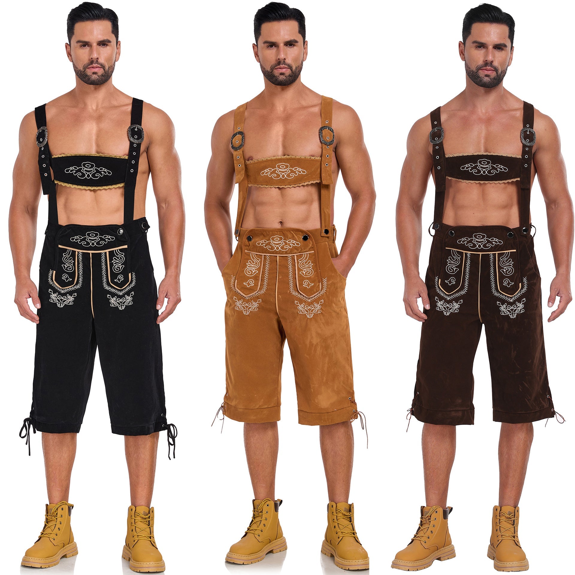 Men's German Bavarian Oktoberfest Costume Velvet Overalls Trousers Halloween - ZZCOSPLAY