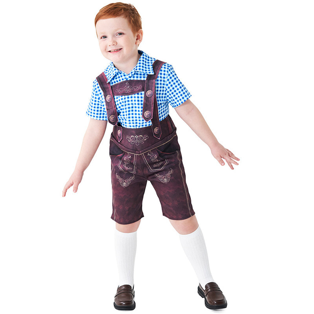 Boy Oktoberfest Costume Set Overalls with plaid shirt socks Halloween - ZZCOSPLAY