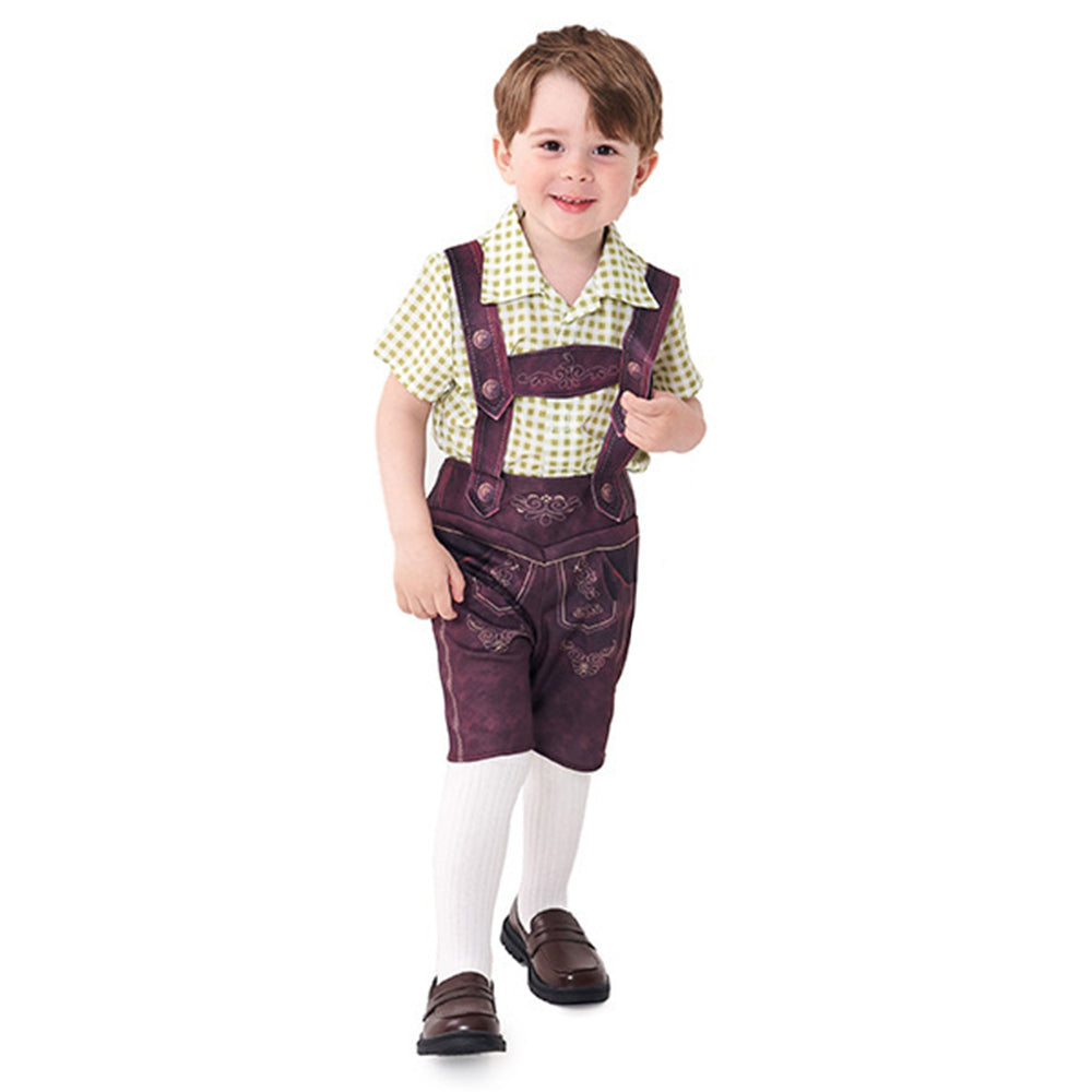 Boy Oktoberfest Costume Set Overalls with plaid shirt socks Halloween - ZZCOSPLAY