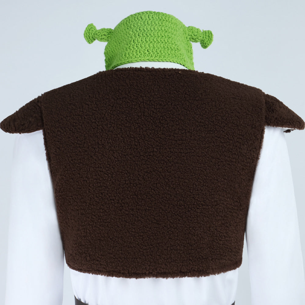 Shrek Green Monster Cosplay Mens Costume Halloween Full fleece Vest Outfit Set - ZZCOSPLAY