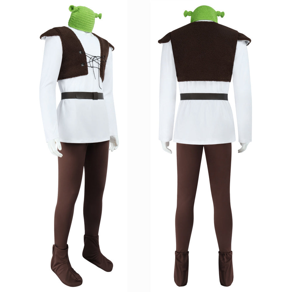 Shrek Green Monster Cosplay Mens Costume Halloween Full fleece Vest Outfit Set - ZZCOSPLAY