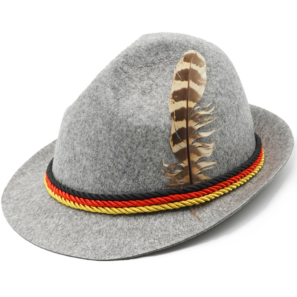 Munich beer German Alpine Panama Jazz Feather Hat Halloween - ZZCOSPLAY