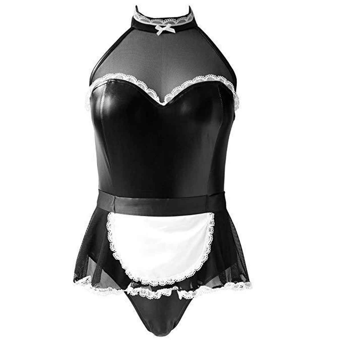 Maid Costume Jumpsuit PU Patent Leather Bodysuit