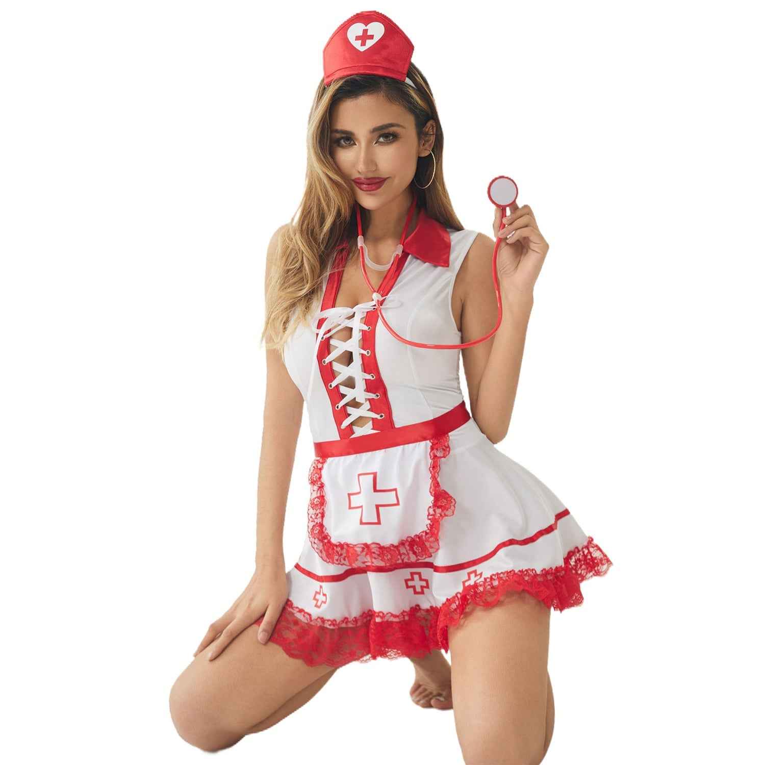 Nurse Tie-strap Dress Uniform Lingerie Costume for Women