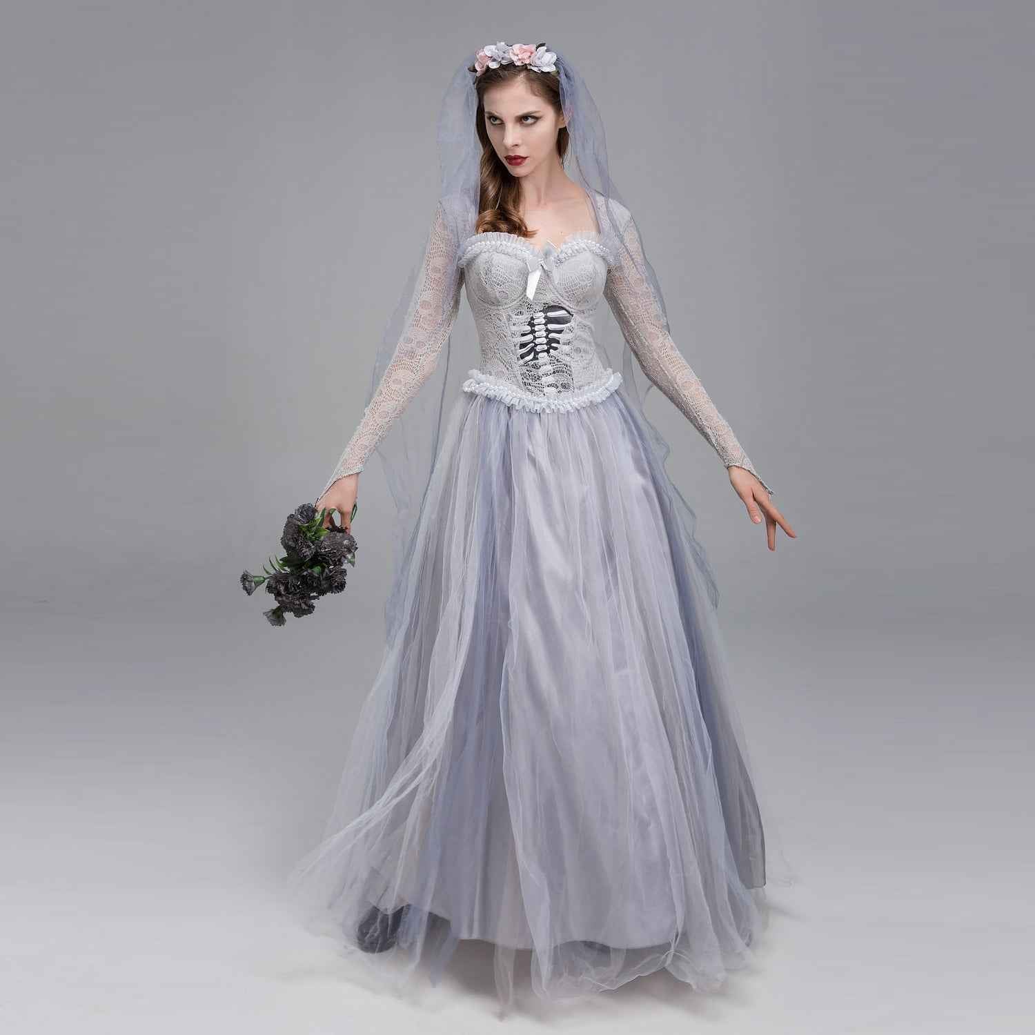 Ghost Corpse Bride Costume Dress Zombie Scary Horror Halloween