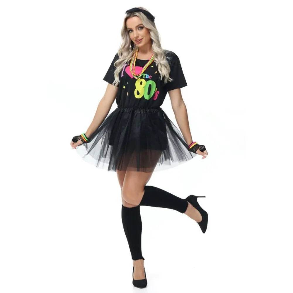 80s Fancy Dress Costumes Printed T-shirt Gauze Skirt Suit Halloween For Female - zzcosplay
