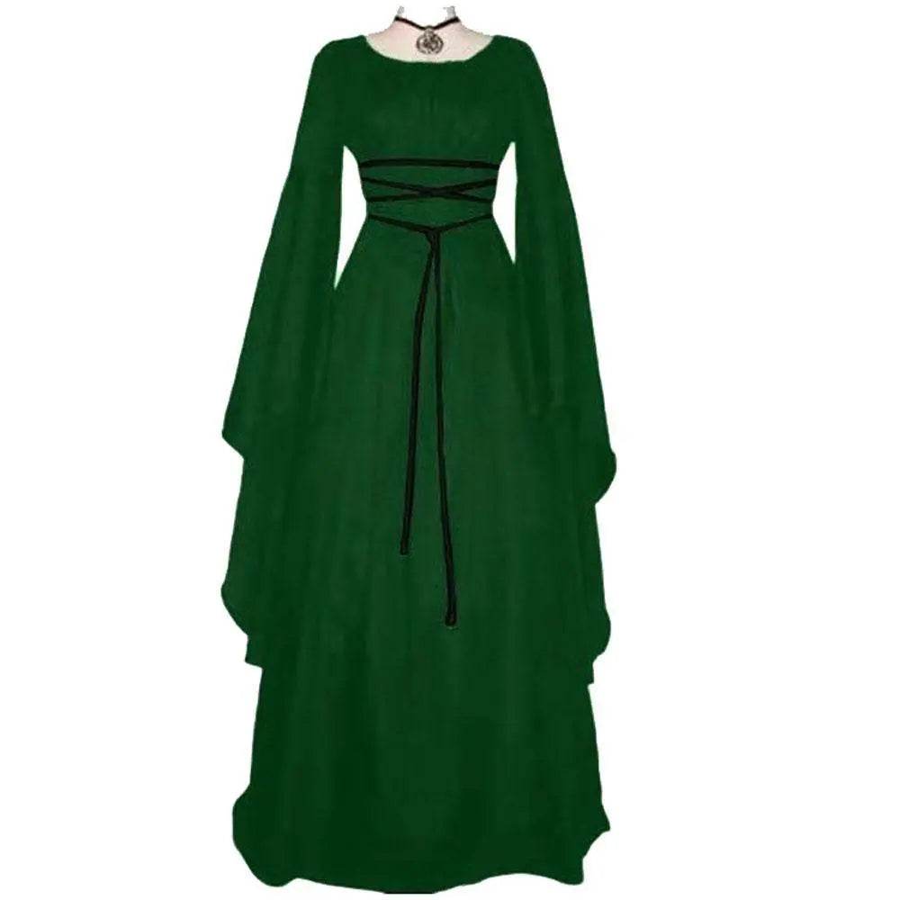 Antique solid color Halloween witch long sleeve dress - zzcosplay