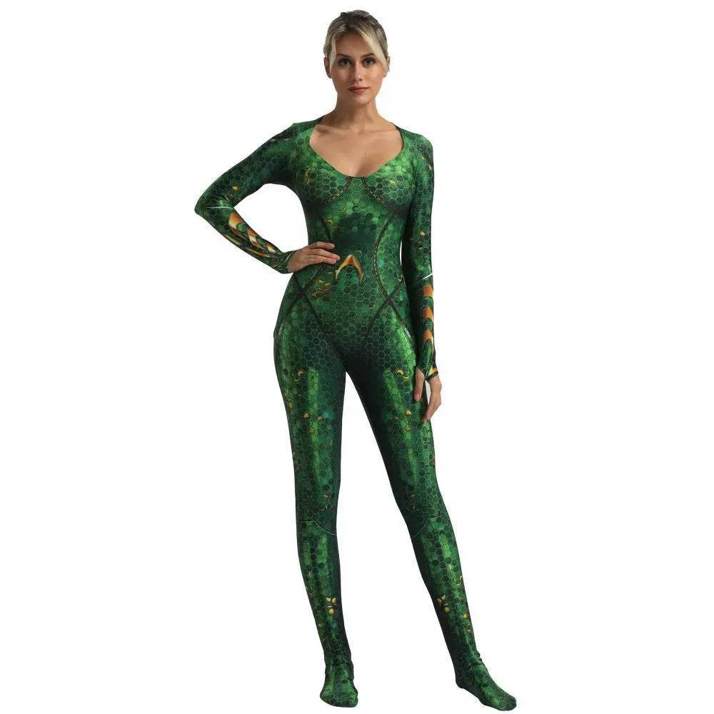 Aquaman Wife Mera Cosplay Costume Zentai Bodysuit for Halloween Party - zzcosplay