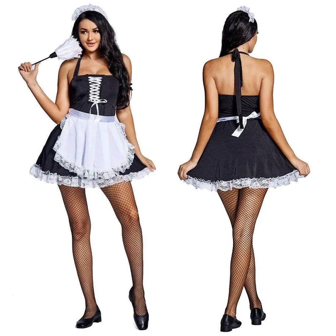 Black and white suspenders Japanese style maid Costume work clothes housekeeper lace short skirt - zzcosplay