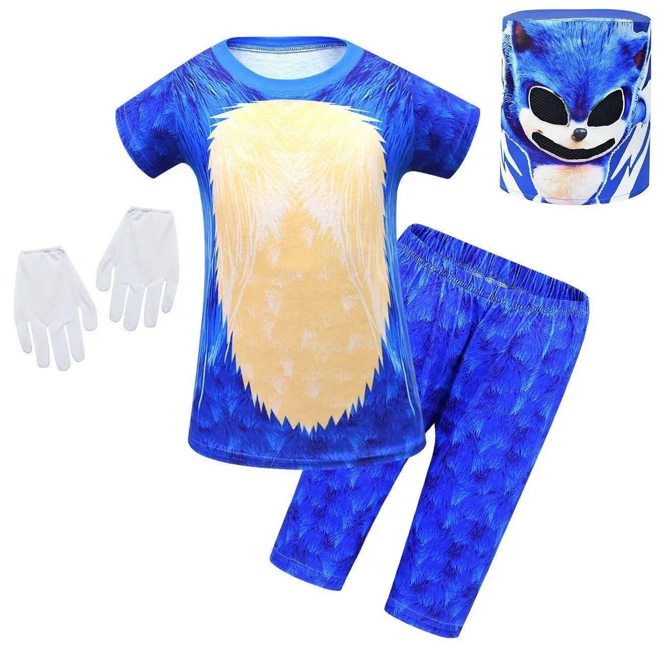 Boys Sonic the Hedgehog Print Costume Short sleeve Pants Suit - zzcosplay