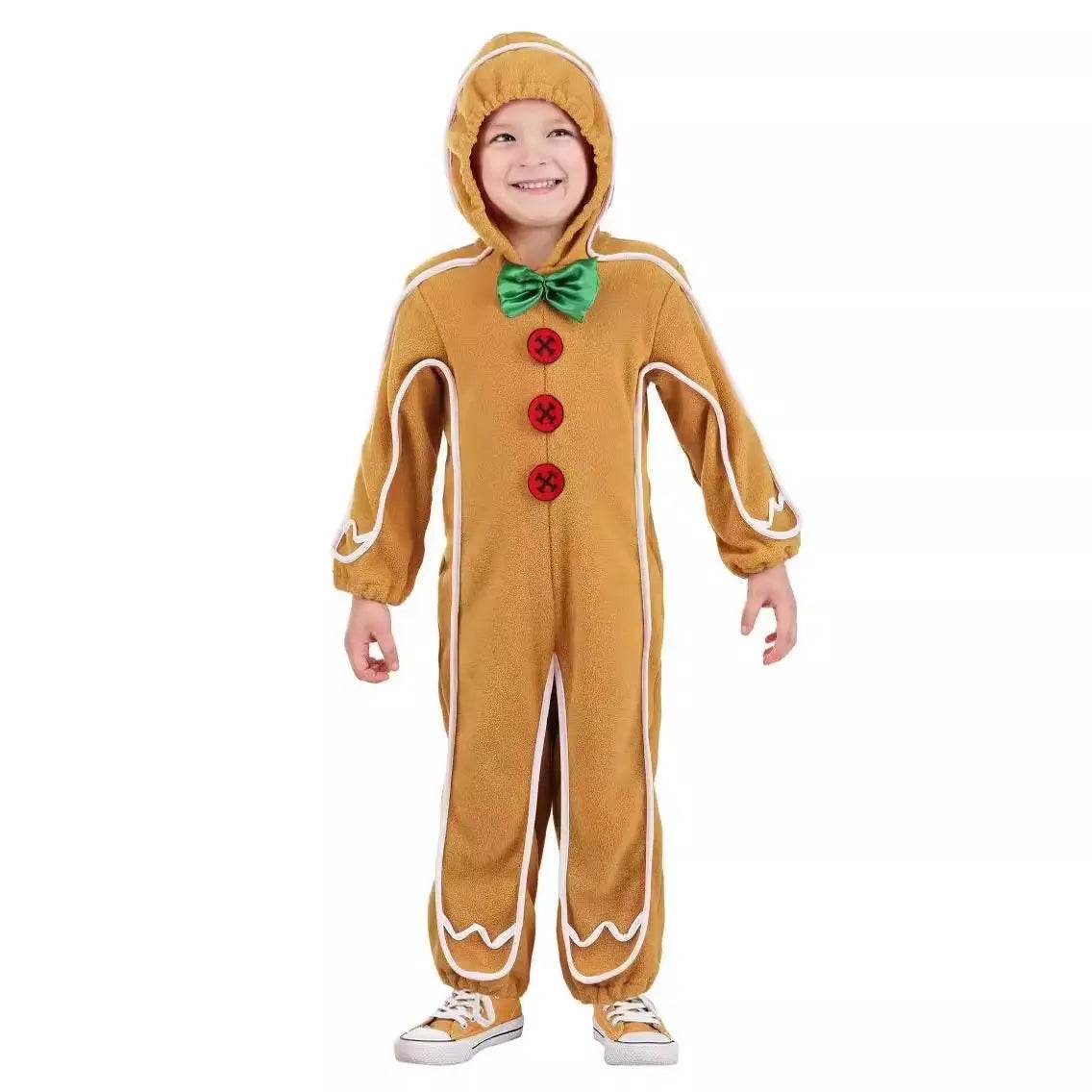 Children's Christmas Gingerbread Man Cosplay Costume One-Piece Pajamas - zzcosplay
