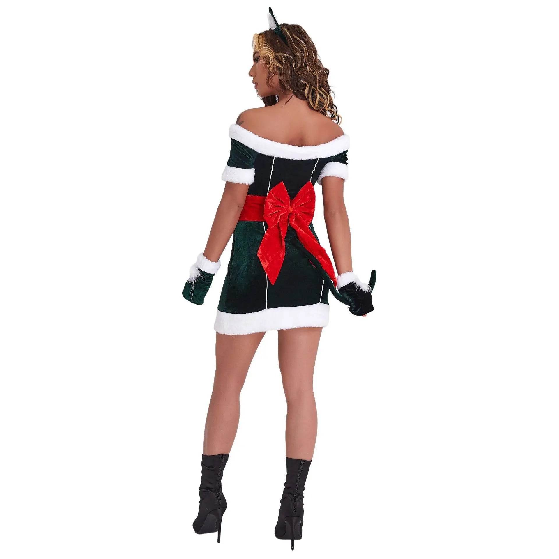 Christmas Off Shoulder Cute Cat Costumes Party Dress - zzcosplay