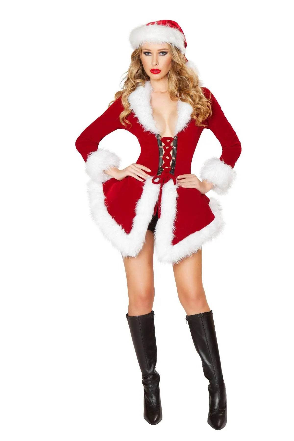 Christmas Party Costume Xmas Hat Santa Red Dress Cute Cosplay - zzcosplay