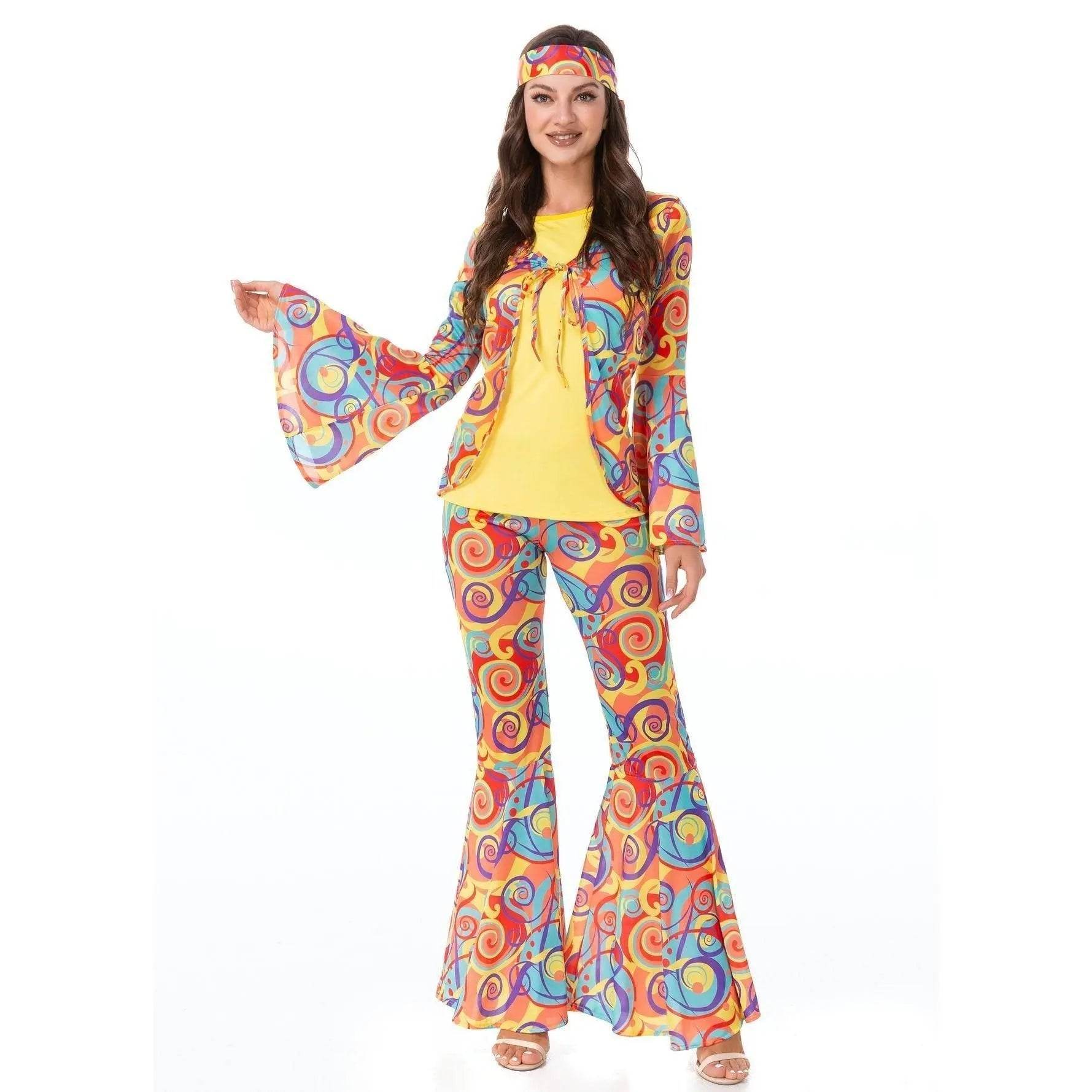 Disco 70s Fancy Dress Retro hip-hop hippie Couple Stage Costumes Halloween - zzcosplay