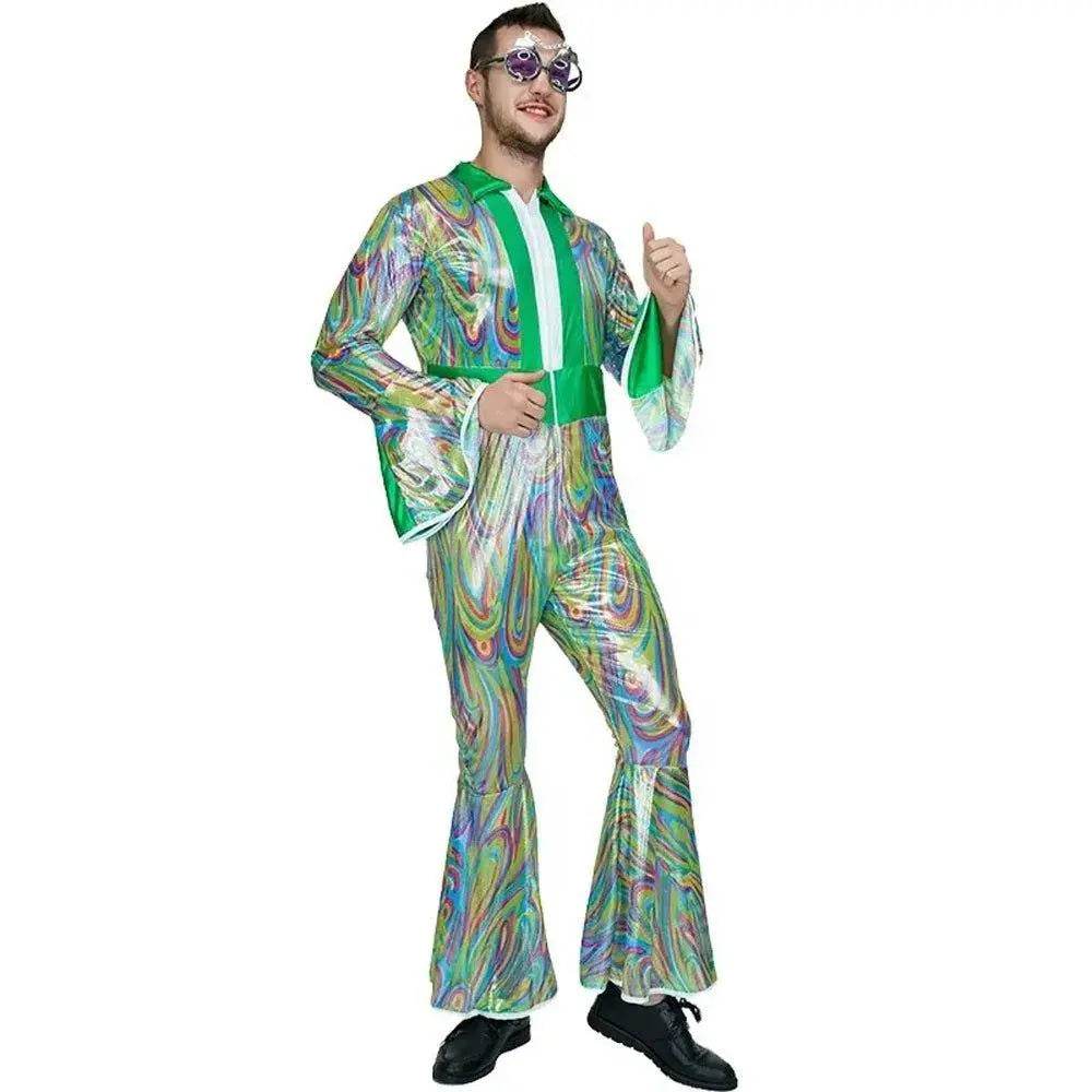 Disco Men Adult 70s Flare Sleeve Funny Halloween Costume Fancy Dress - zzcosplay