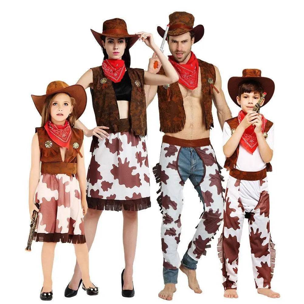 Family Matching West Cowboy Costumes outfit classic wild fancy dress western - zzcosplay