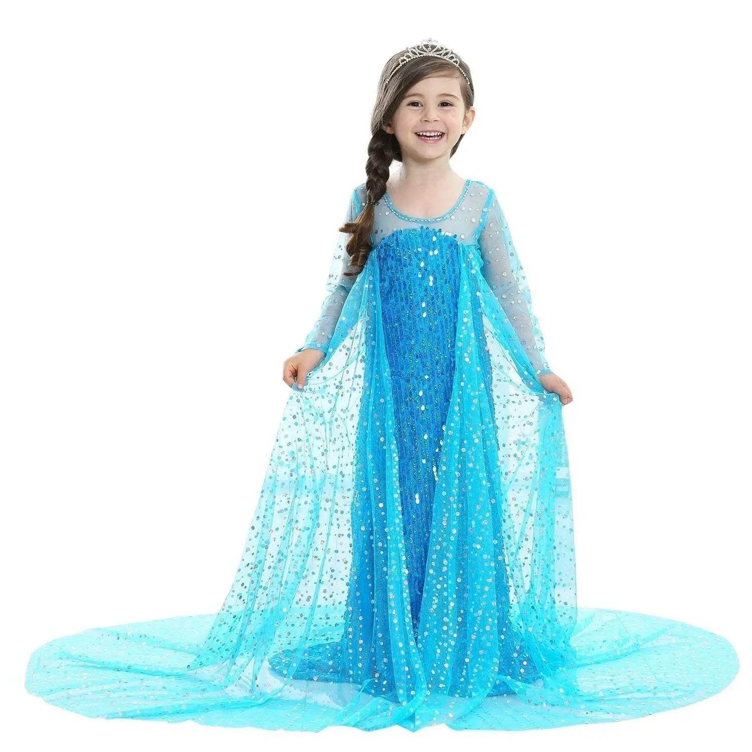 Frozen Elsa Costume Long Sleeve Girl Party Princess Dress - zzcosplay