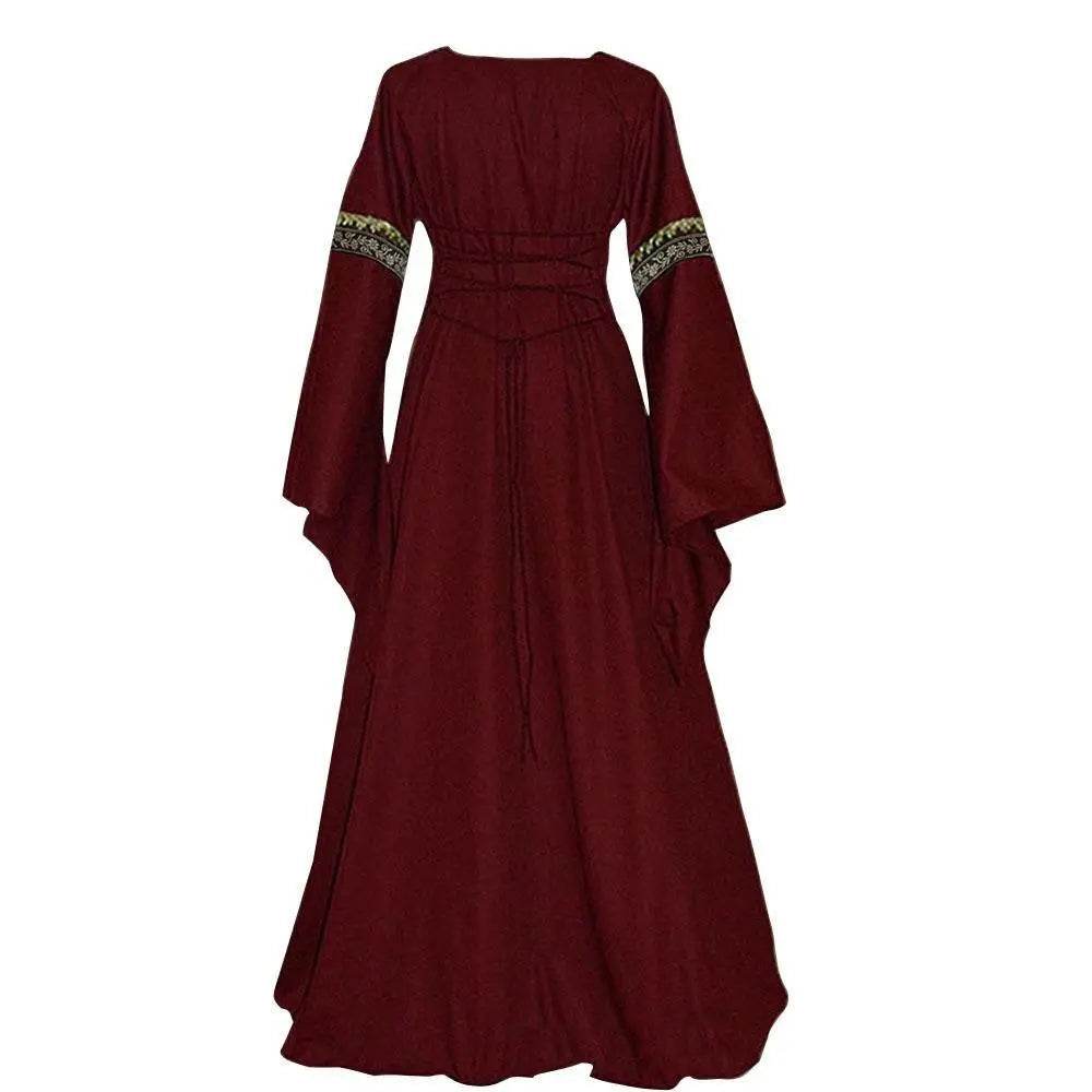 Gothic retro women's Medieval Court Costume Robe large size trumpet sleeve long dress - zzcosplay