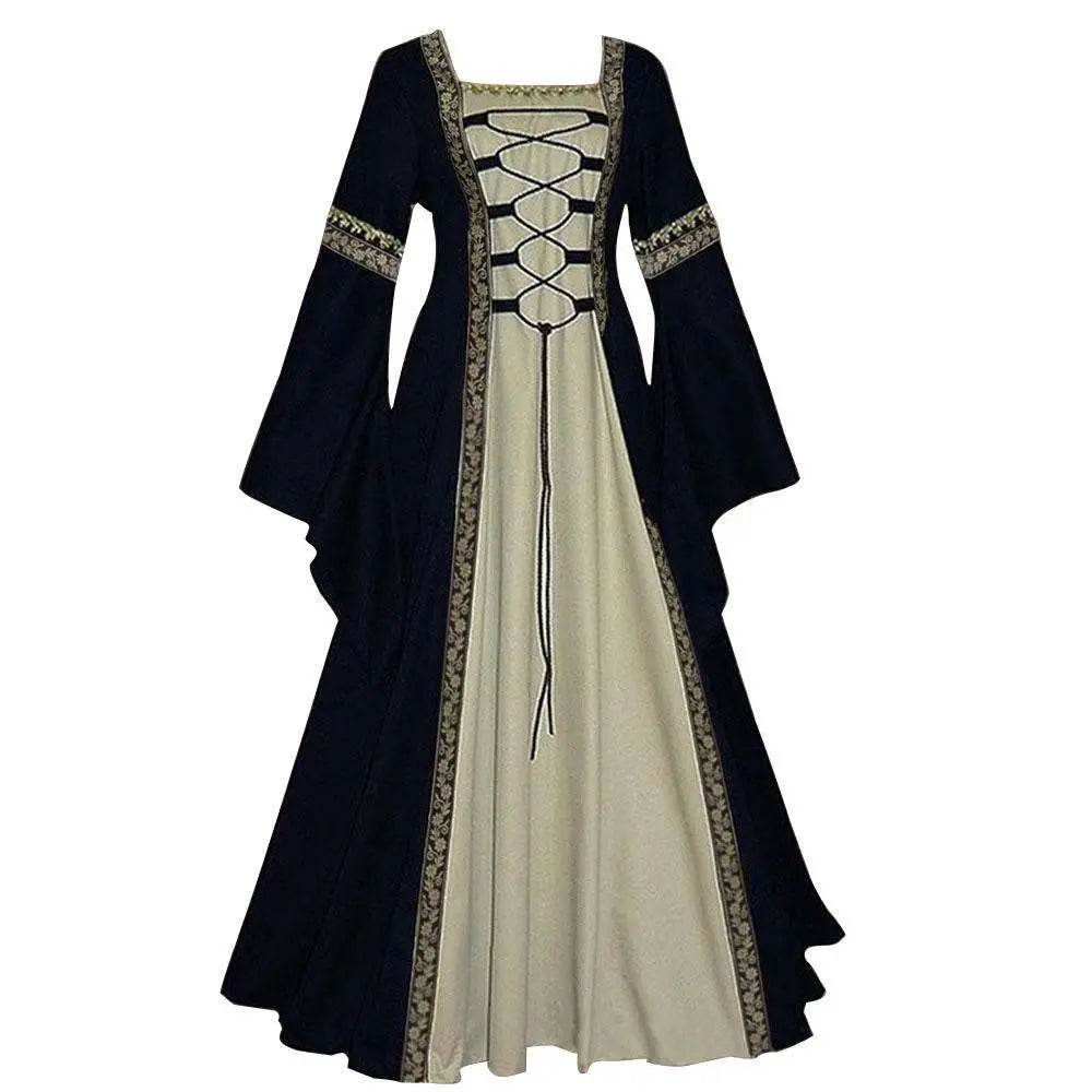 Gothic retro women's Medieval Court Costume Robe large size trumpet sleeve long dress - zzcosplay