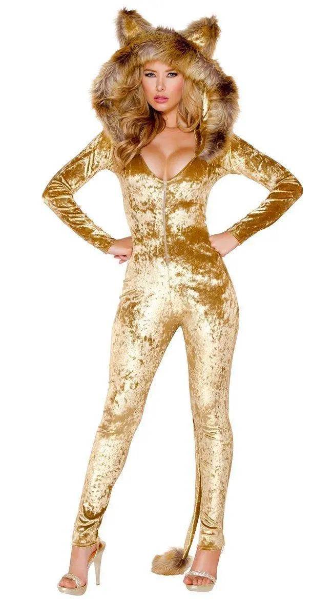 Halloween Women Furry Animal Cosplay Catwomen Costumes Jumpsuit - zzcosplay