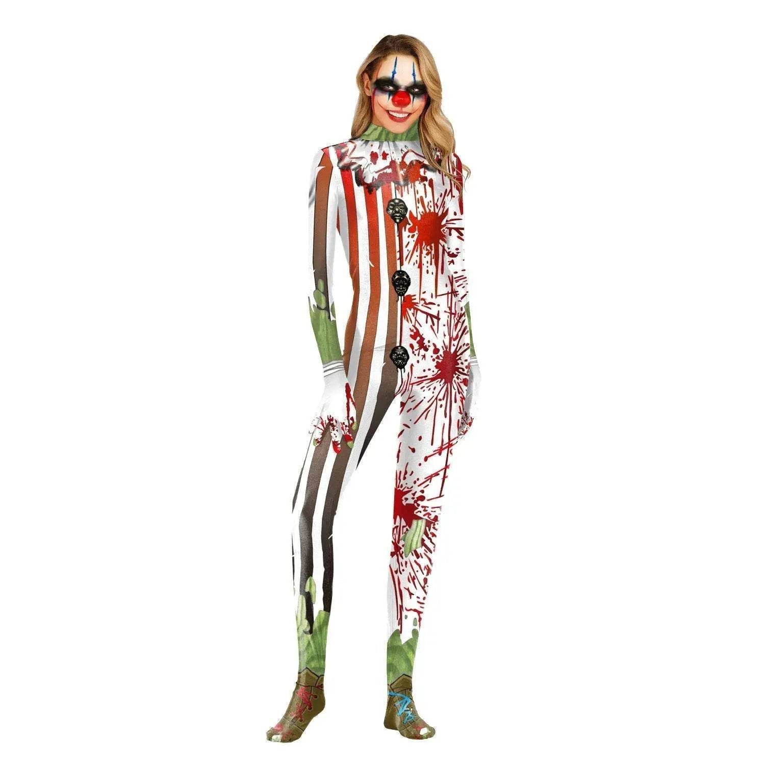 Halloween Masquerade Elastic Clown Cosplay Costume Polyester Bodysuit - zzcosplay