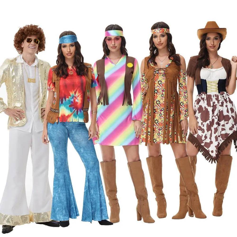 Halloween cosplay Adult retro 70s disco Hippie Fancy Dress Costume - zzcosplay