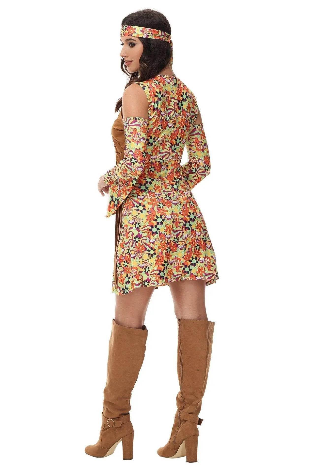 Halloween cosplay Adult retro 70s disco Hippie Fancy Dress Costume - zzcosplay