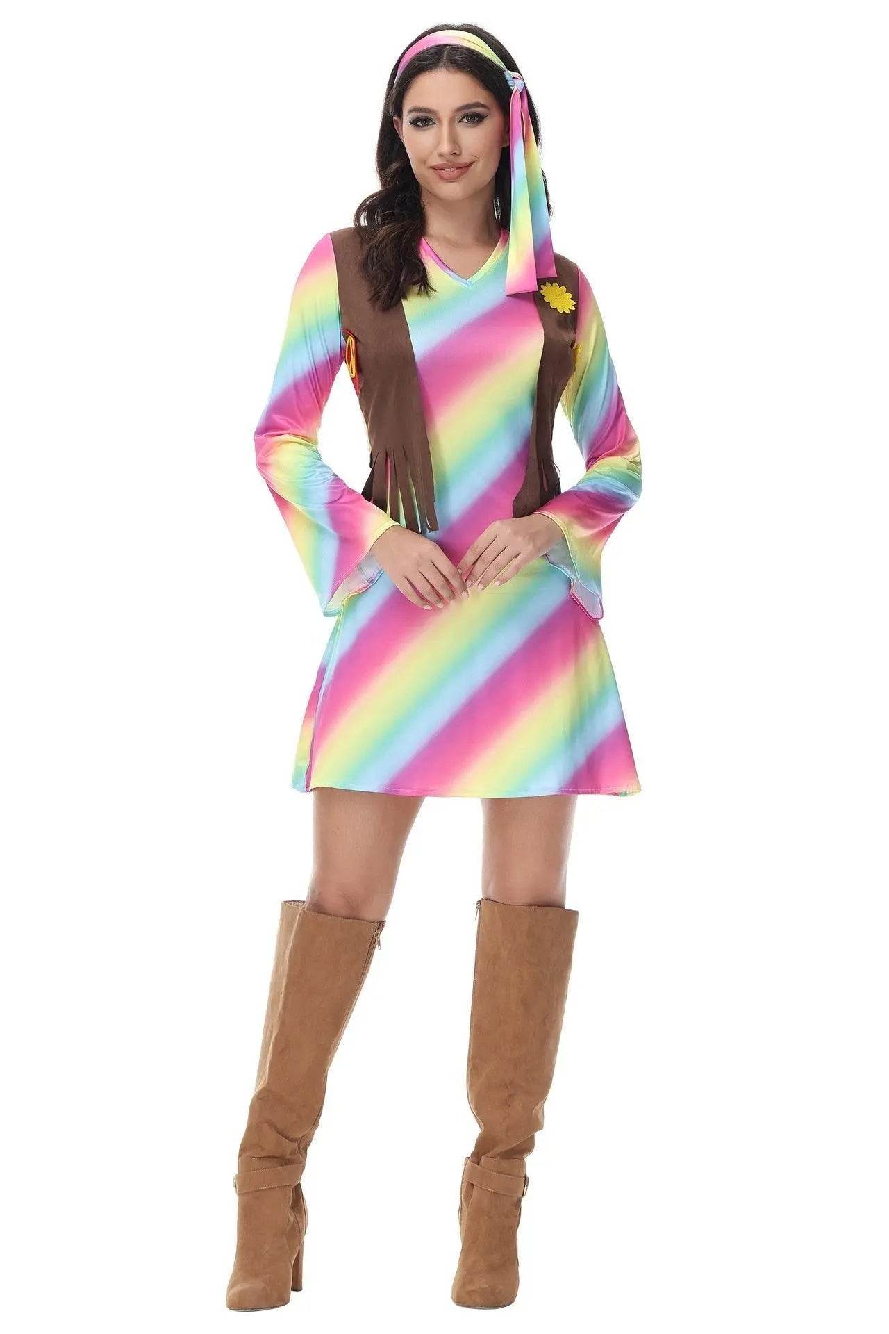 Halloween cosplay Adult retro 70s disco Hippie Fancy Dress Costume - zzcosplay