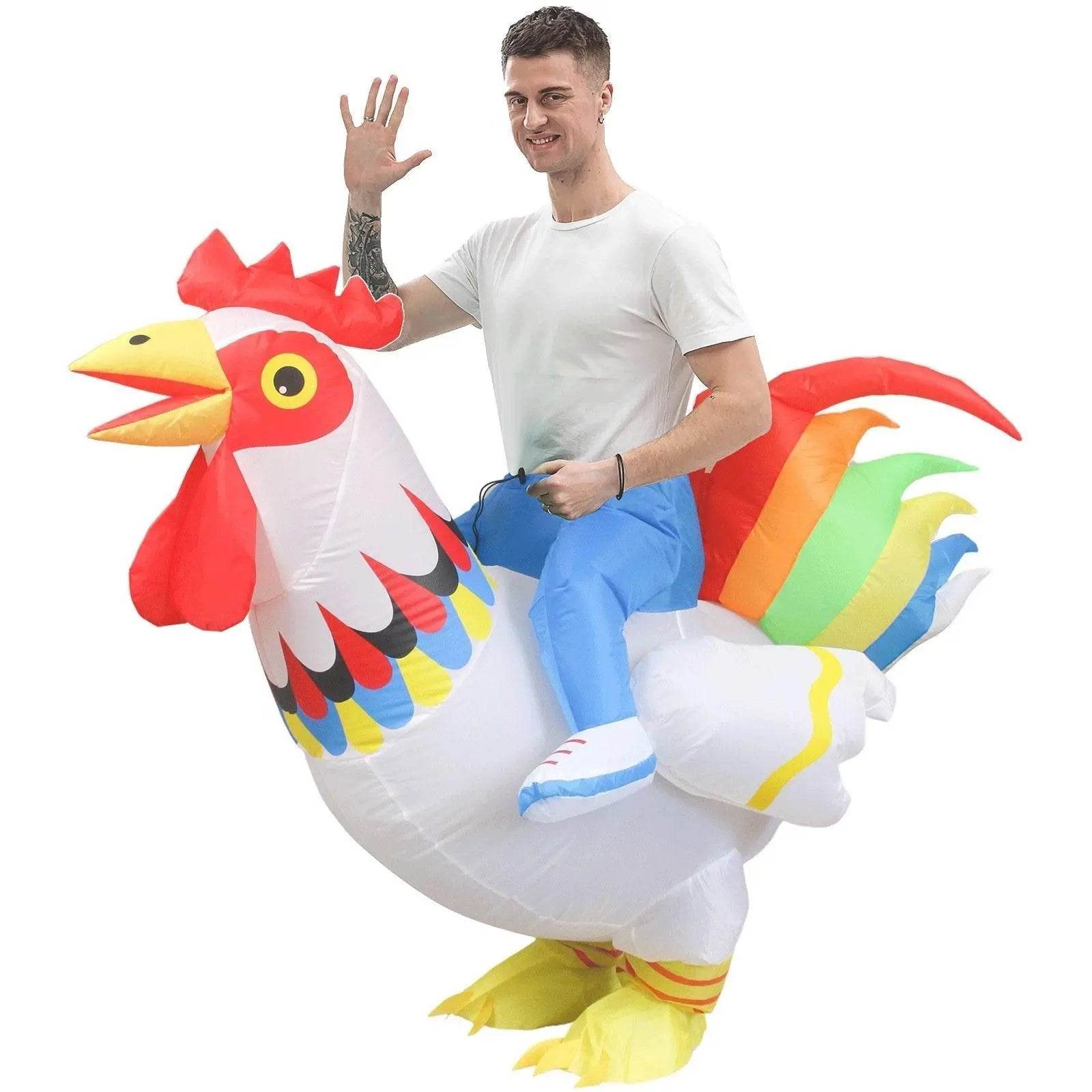Hilarious Inflatable Red and White Rooster Costume Adult Halloween Party Mascot Outfit - zzcosplay