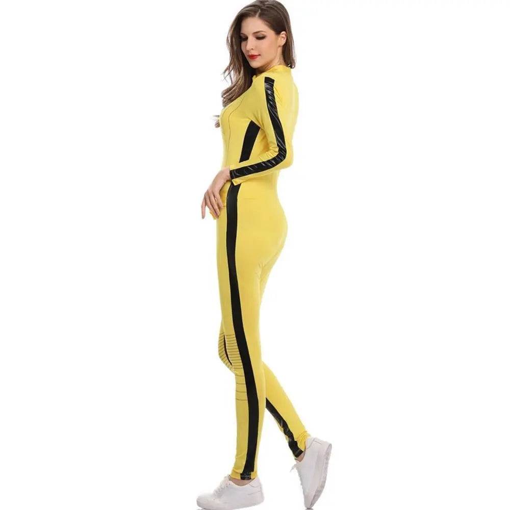 Kill Bill Cosplay Costume Yellow Bodycon Jumpsuit Motorcycle Night Club Racer Zentai Suits for Women - zzcosplay