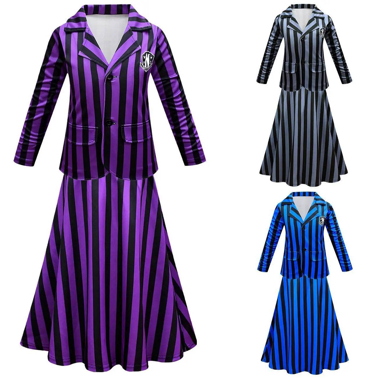 Wednesday Costume The Addams Family Cosplay Long Sleeve suit skirt For Kids - zzcosplay