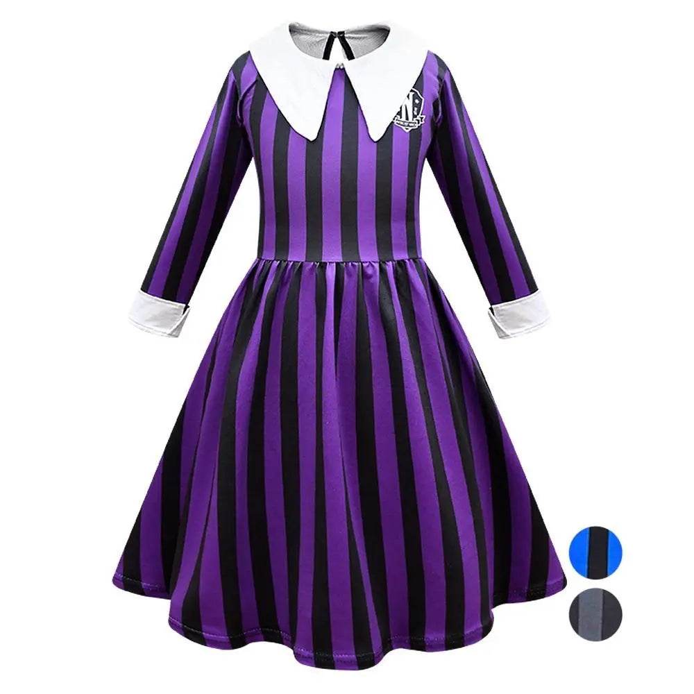 Wednesday Costume The Addams Family Cosplay Striped Dress For Kids - zzcosplay
