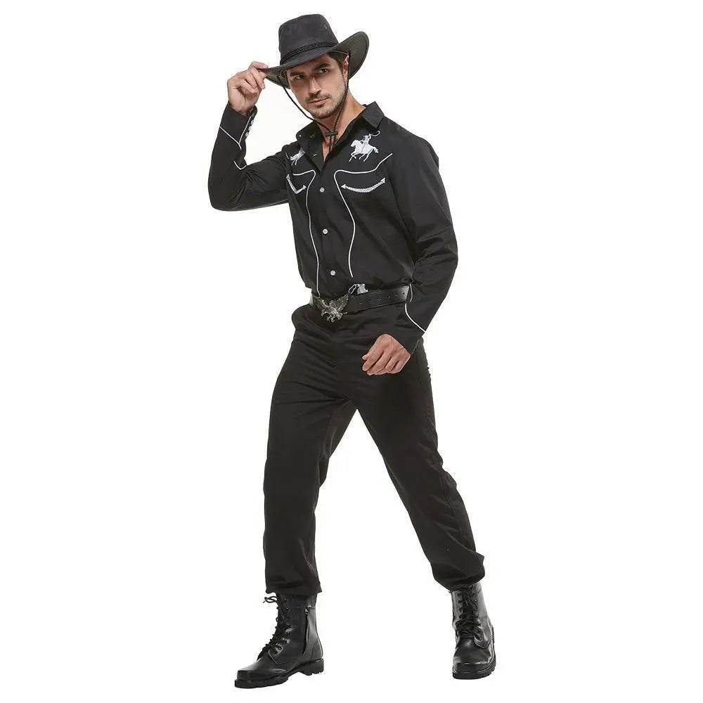 Western Cowboy Gunman Shirts Costume Cosplay Halloween Bar Party Drama wild west fancy dress For Men - zzcosplay