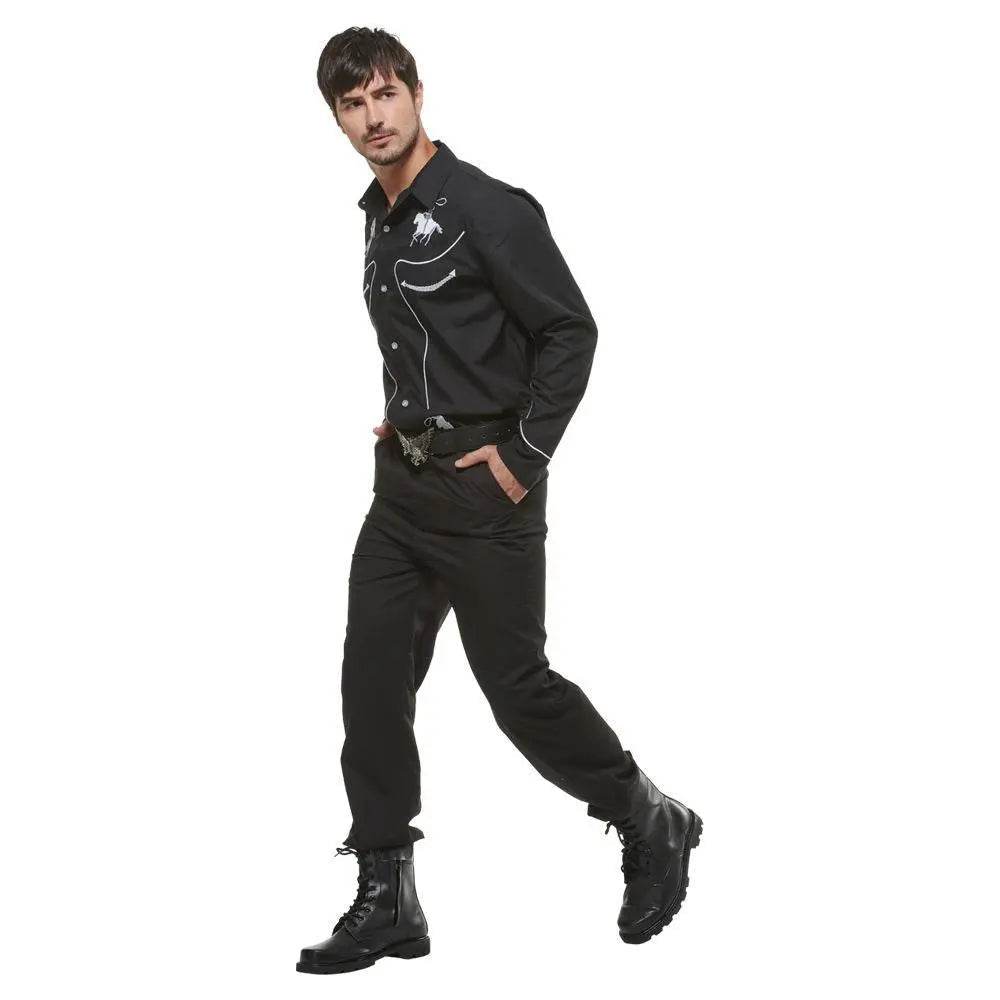Western Cowboy Gunman Shirts Costume Cosplay Halloween Bar Party Drama wild west fancy dress For Men - zzcosplay