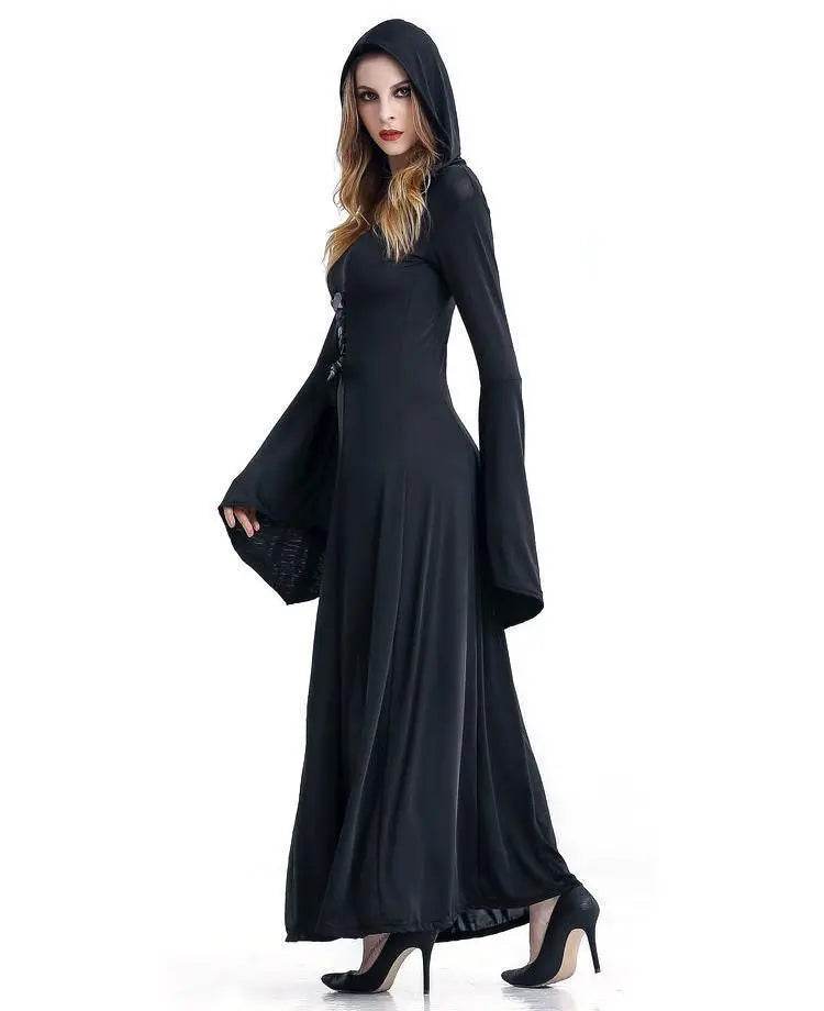 Women's Medieval Vintage Demon Hooded Witch Dress Cosplay Costume Halloween Renaissance Gothic - zzcosplay