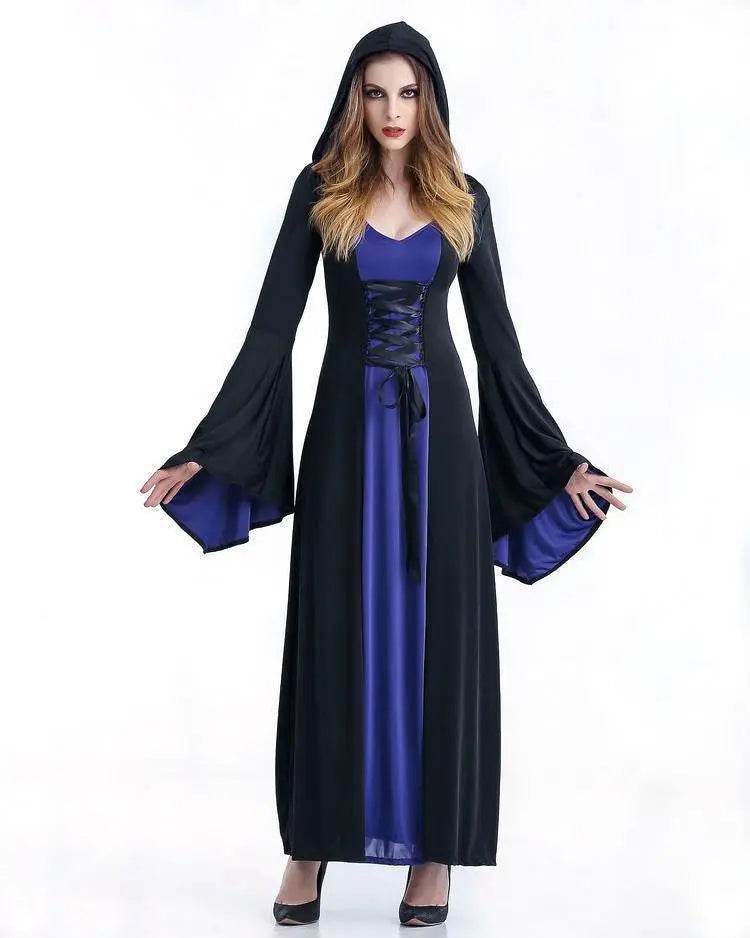 Women's Medieval Vintage Demon Hooded Witch Dress Cosplay Costume Halloween Renaissance Gothic - zzcosplay
