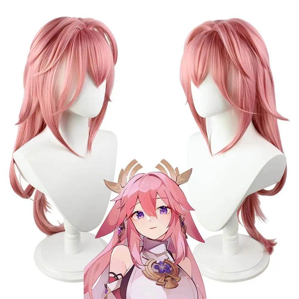 Yae Miko Wig Genshin Impact Pink side upturned cosplay long Wigs for women - zzcosplay