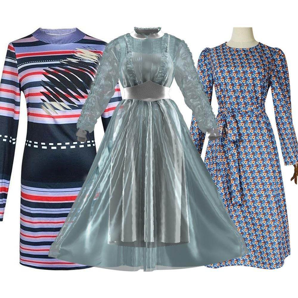 Astrid Deetz Costume Ball Dress Beetlejuice Skirt Striped Dress For Women Halloween - zzcosplay