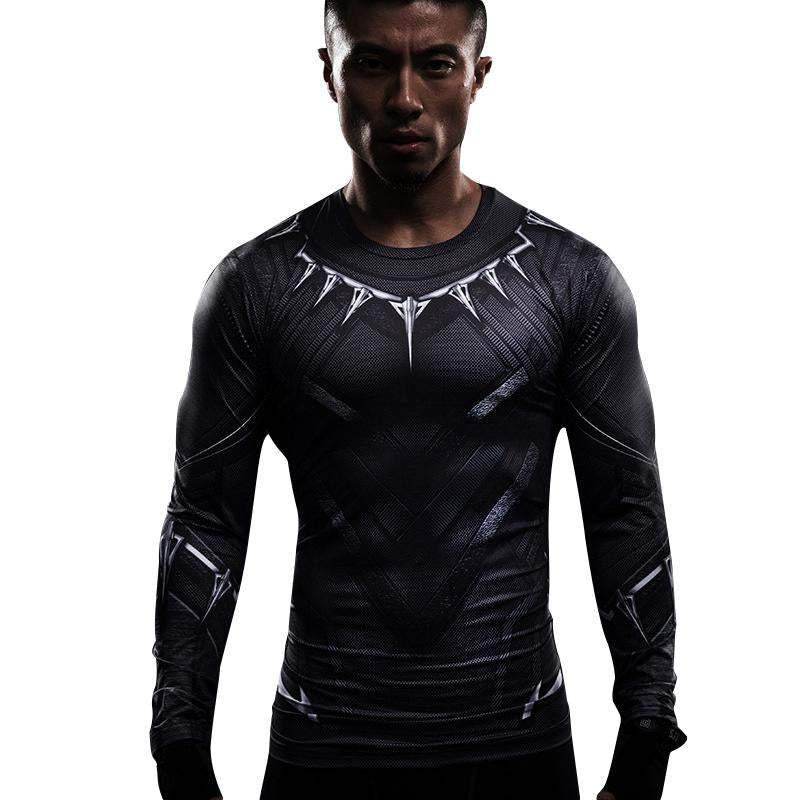 Black Panther Superhero Sport Men T-shirts Long Sleeve Tee - zzcosplay