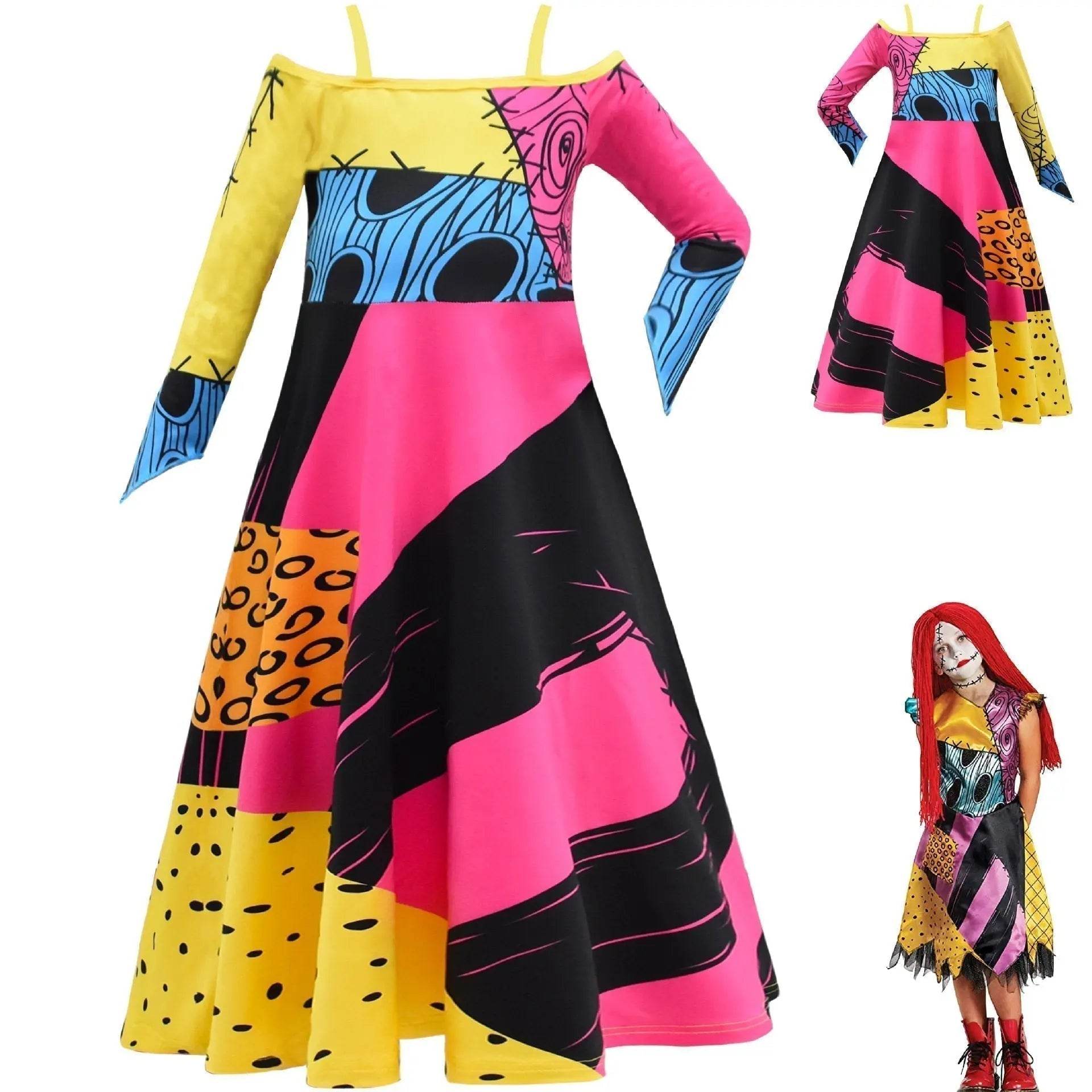 kids girl Sally Costume Party Dress The Nightmare Before Christmas Cosplay Halloween - zzcosplay
