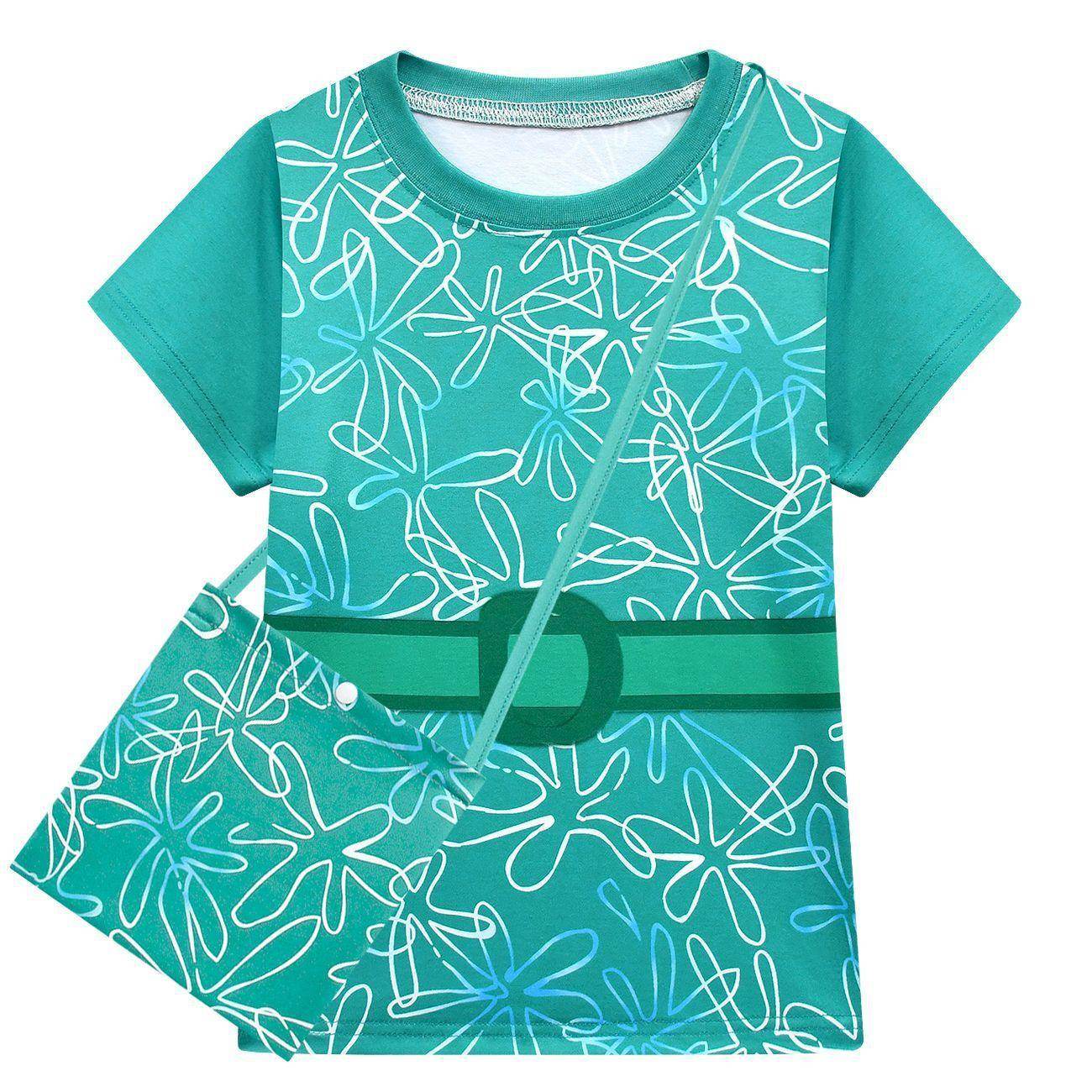 Kids' Inside Out Disgust Cosplay Costume Set Short Sleeve Pleated Dress with Bag - zzcosplay