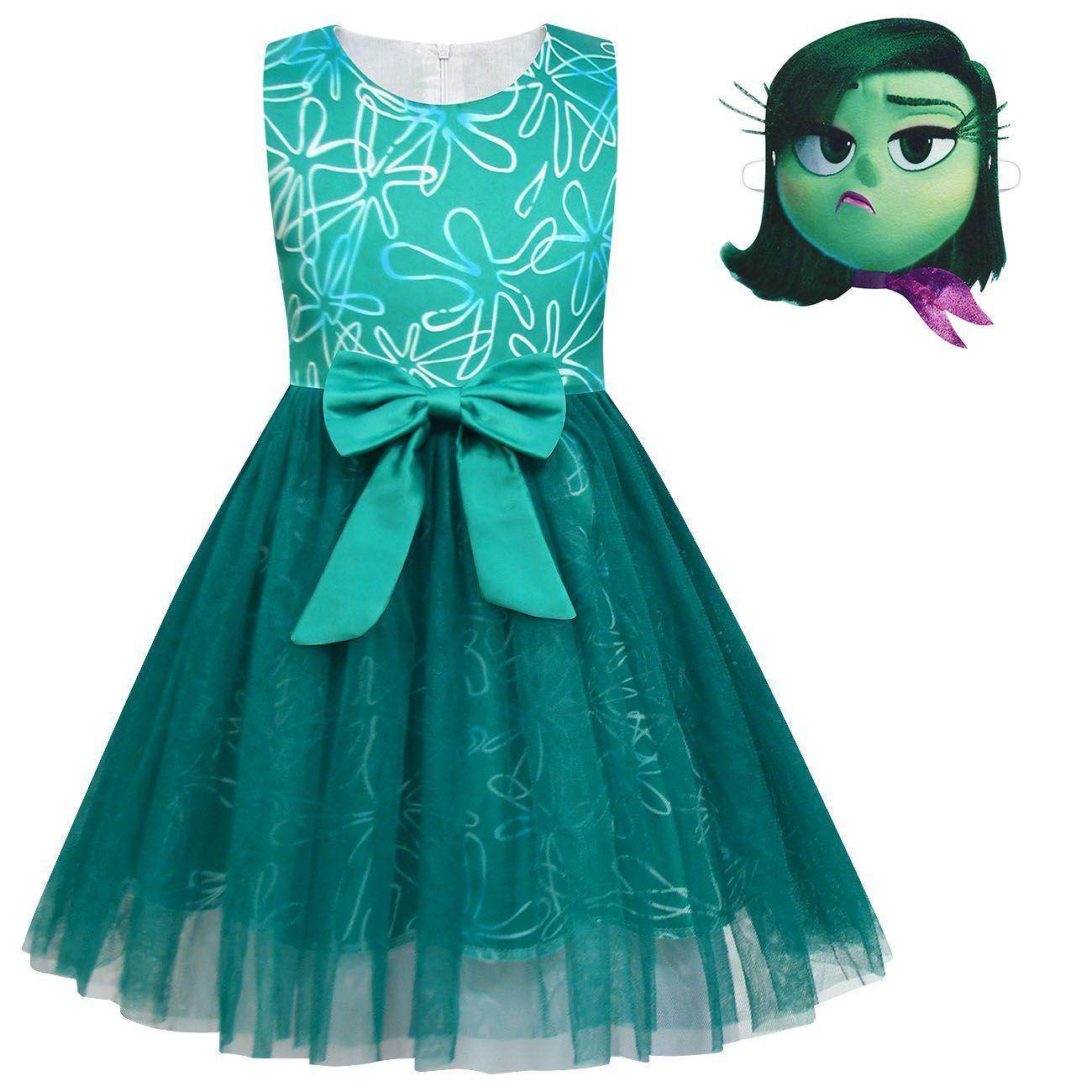 Kids' Inside Out Disgust Tutu Dress Cosplay Princess Gown with Bag and Mask - zzcosplay