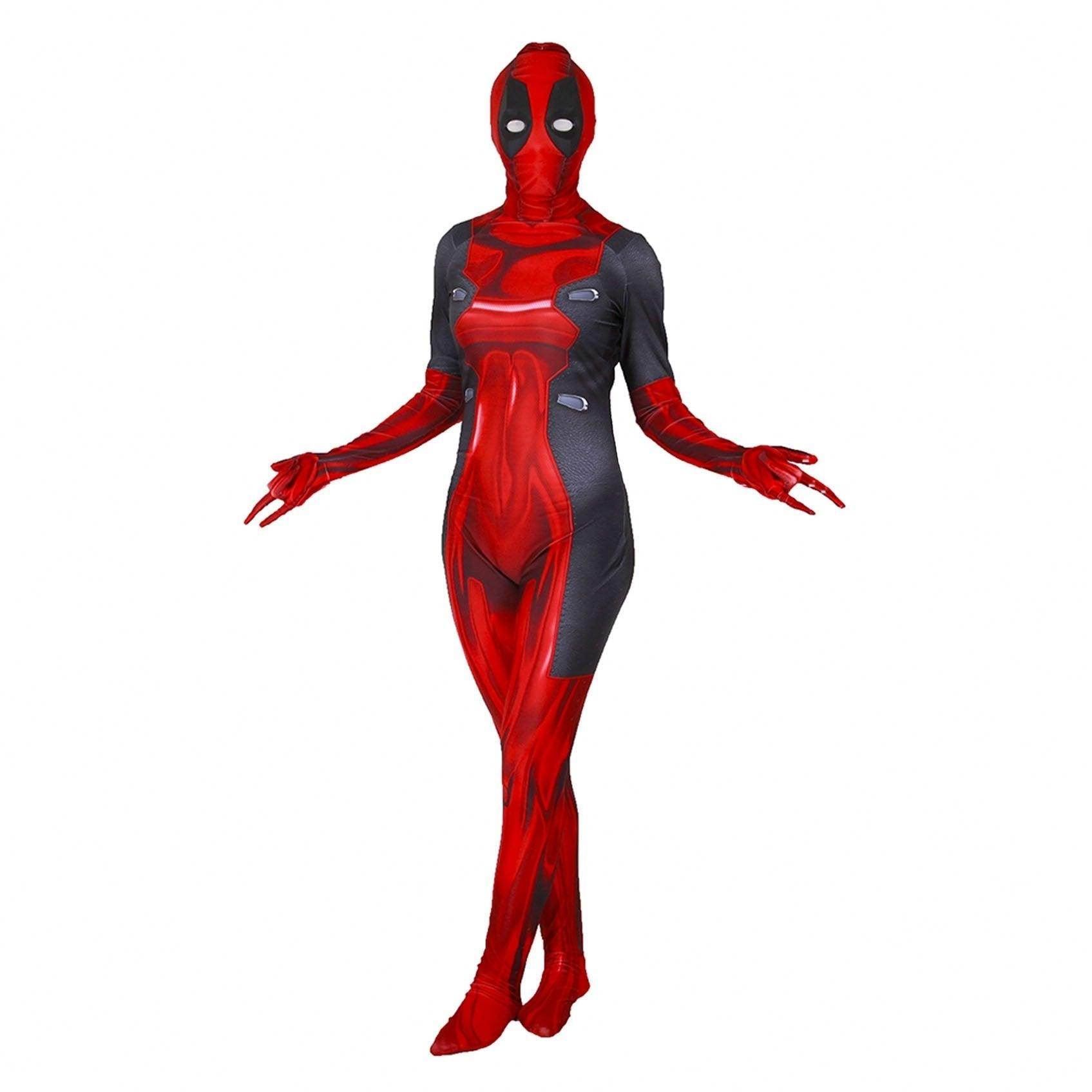 Lady and Men Kids Deadpool 3 Bodysuit Costume 2024 Deadpool Wolverine Red With Mask - zzcosplay