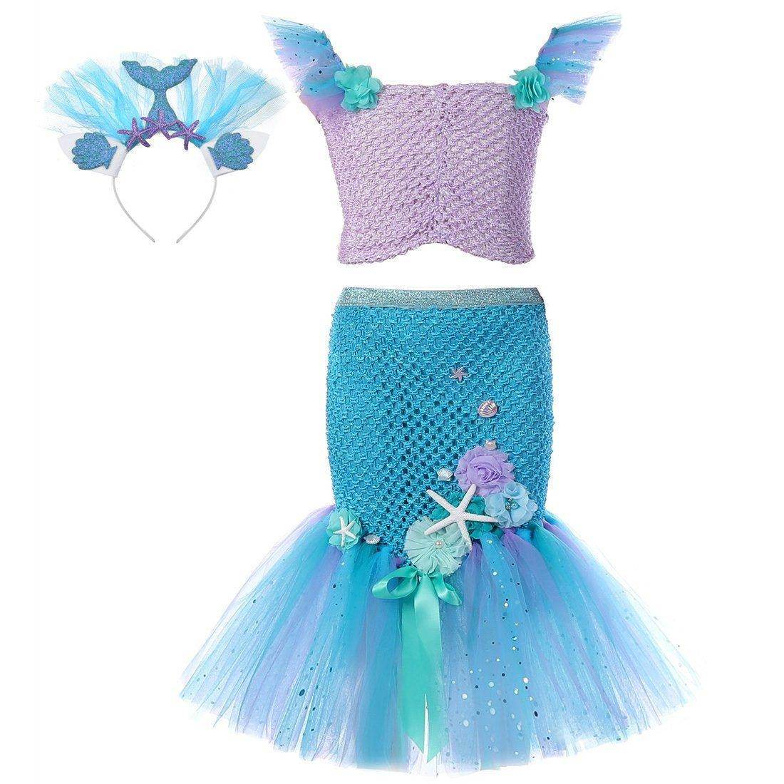 Mermaid Princess Costume Kids Girls Cosplay Party Tutu Dress Halloween Outfit - zzcosplay
