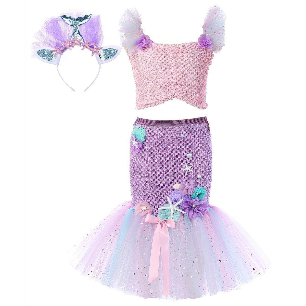 Mermaid Princess Costume Kids Girls Cosplay Party Tutu Dress Halloween Outfit - zzcosplay