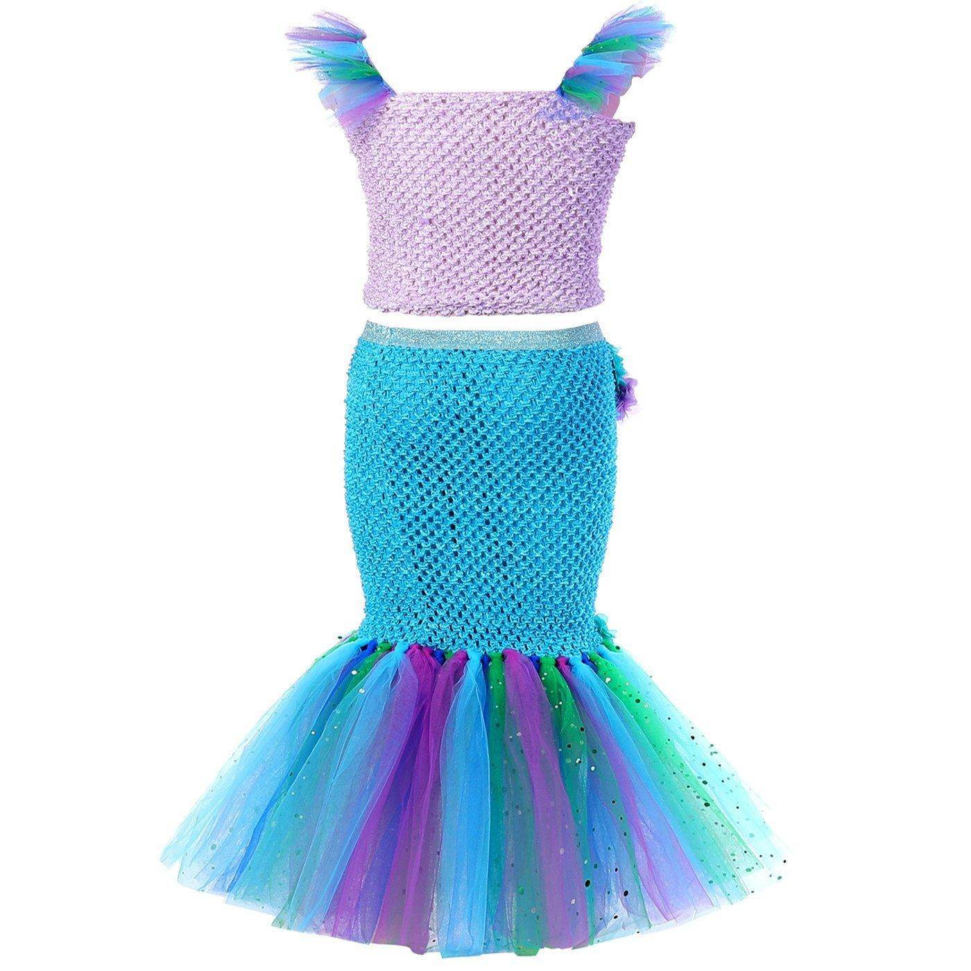 Mermaid Princess Costume Kids Girls Cosplay Party Tutu Dress Halloween Outfit - zzcosplay