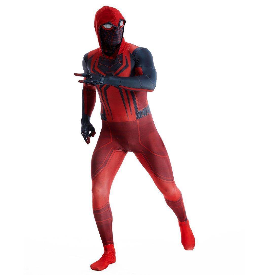 Miles Morales Crimson Cowl Spider Man Costume Red Cape Halloween Cosplay for Kids and Adults - zzcosplay